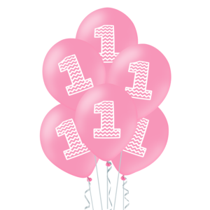Balony 12cali różowe z 1 w szlaczki dla dziewczynki