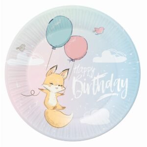Talerzyki papierowe Kolekcja Happy Birthday - Lisek, 300g/m2, 23 cm, 6 szt.