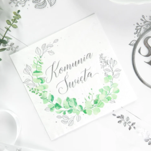 Serwetki komunijne Komunia Święta Eukaliptus srebrny 10szt.